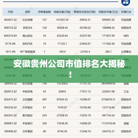 安徽贵州公司市值排名大揭秘！